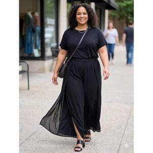 Apart Wide Leg Slit Pants Womens 24 Black Excellent Side Slit Flowy Lined Dressy